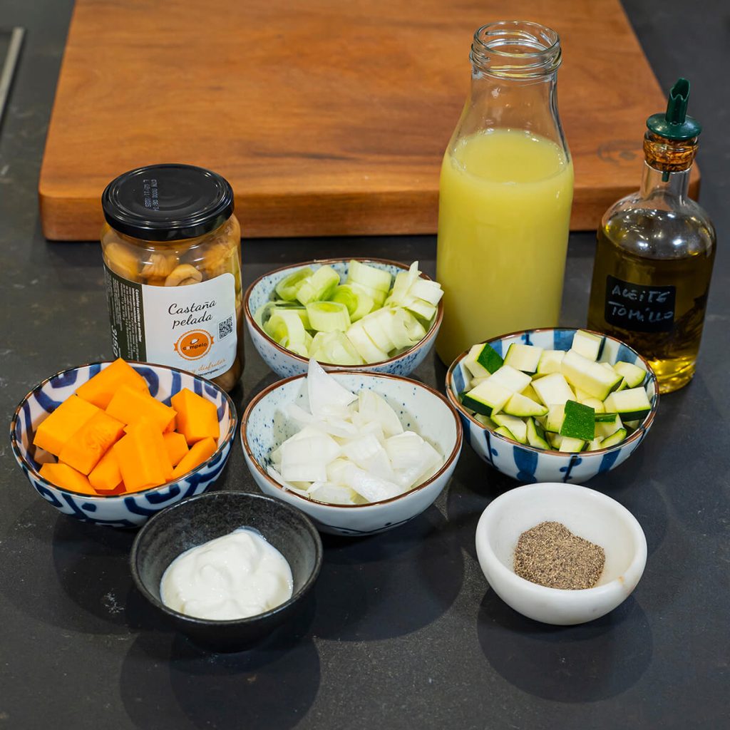 1. Crema de verduras con sofrito de castanas - ingredientes