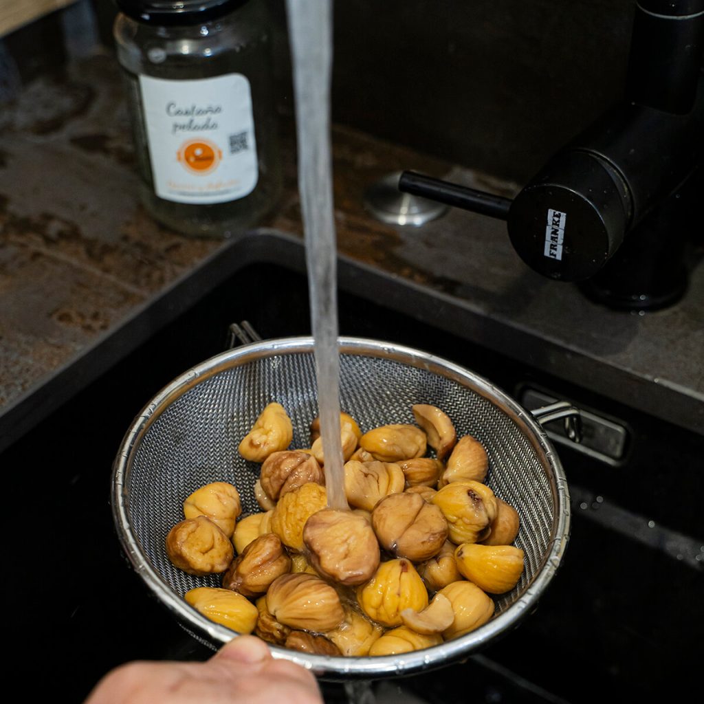 2. Pulpo con crema de castanas - lavar castanas